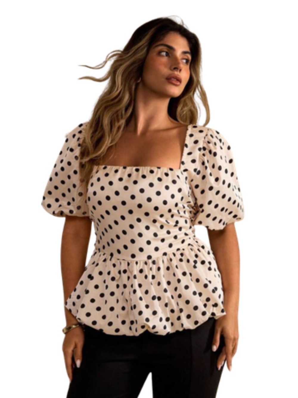 Polka Dot Square Neck Peplum Top